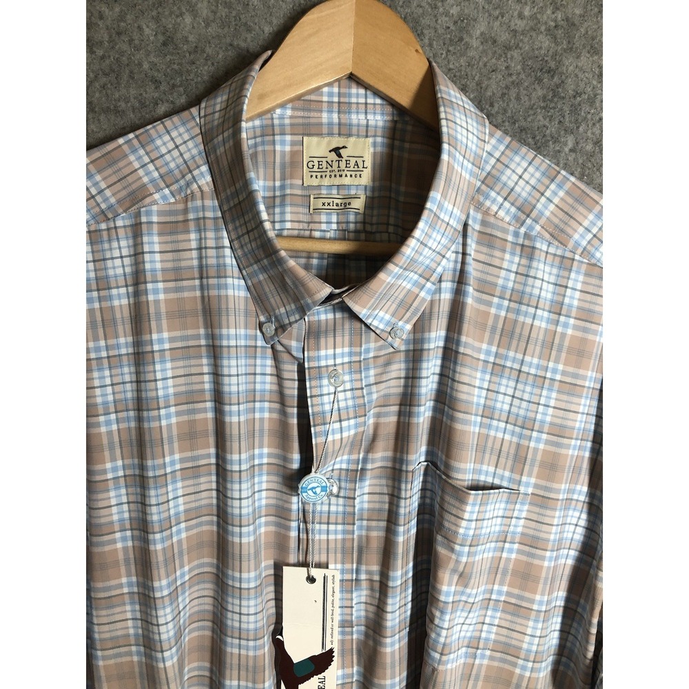 Genteal Shirt Mens 2XL Tan Plaid Fernandina Performance Classic New w Tags